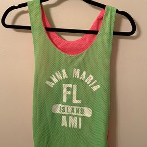 Reversible green/pink AMI cover up mesh tank top